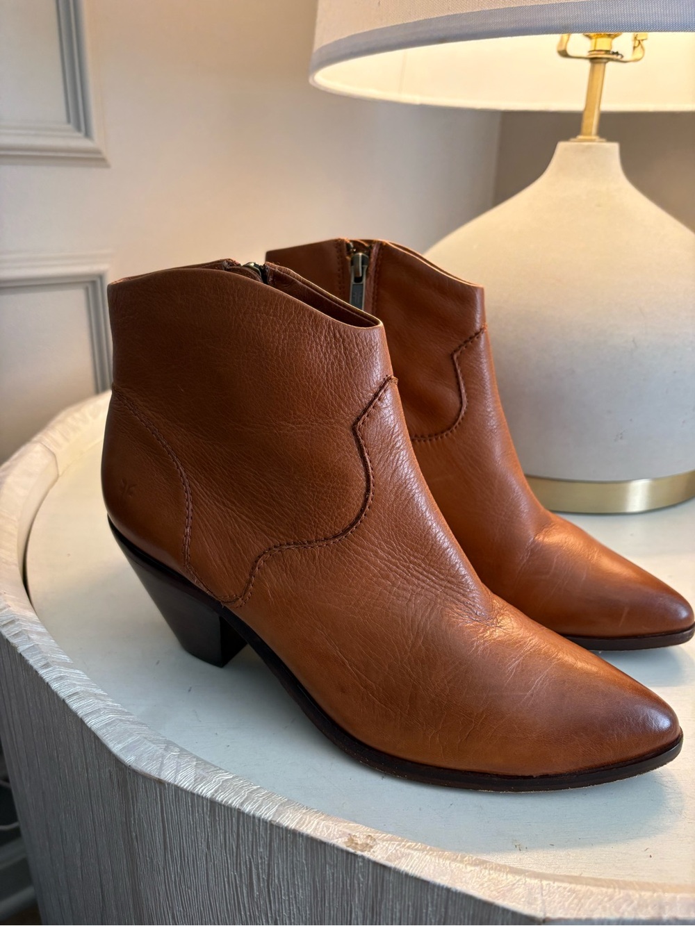 Frye Tan Leather Ankle Boots